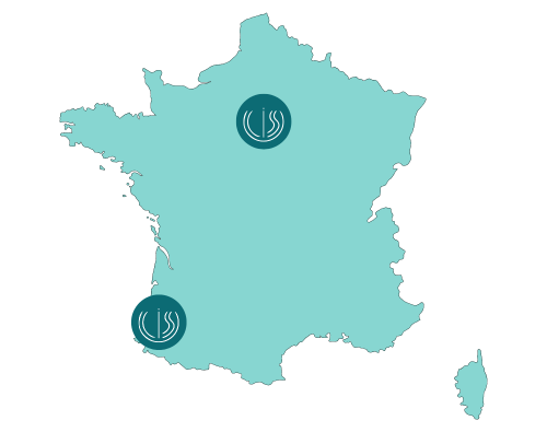 Contact : carte de France avec la localisation des Agences uliss à Biarritz et Paris